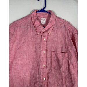 Brooks Brothers Shirt Mens 2XL Pink 100% Linen Short Sleeve Button Up Original